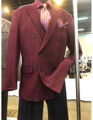 Men's Maroon Double Breasted Suit Peak Lapel