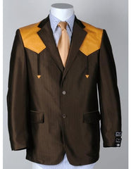 Brown Two Button Striped Pattern Western Blazer For Mens