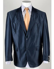 Men's Navy Blue Flap Front Pockets  Western Blazer