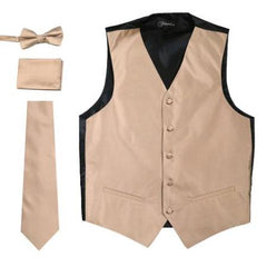 Men's Beige V Neck Big and Tall Waist coat & Tie & Bow