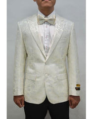 White And Silver Mix With Ivory Tuxedo Blazer With Matching Bow Tie