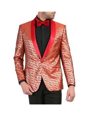 Men's Red and Gold Floral Shawl Collar Tuxedo Dinner Jacket Cheap Priced Blazer Jacket For Men Perfect for Prom & Wedding - Red Tuxedo