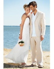 Men's Beige Two Buttons One Chest Pocket Beach Wedding Attire Suit