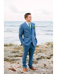 Men'S Blue Two Buttons Beach Wedding Attire Suit