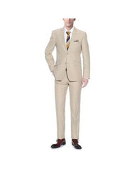 Renoir Suits - Renoir Fashion Mens Two Buttons  Slim Fit Two Piece Polyester Suit In Tan