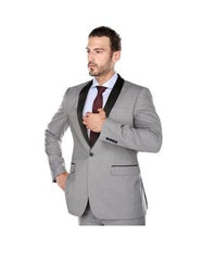 Renoir Suits - Renoir Fashion Mens Shawl Lapel  Light Grey Slim Fit Two-piece Tuxedo