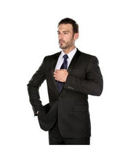 Renoir Suits - Renoir Fashion Verno Men's Black  Shawl Lapel Solid Pattern Slim Fit Polyester Suit