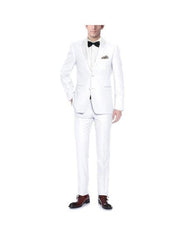 Renoir Suits - Renoir Fashion Verno Men's White  Solid Pattern Slim Fit Two Piece Polyester Suit