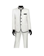 Men's  Four Button Banded Collar Slim Fit White Suit