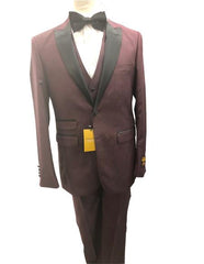 Men's Burgundy Burgundy Suit Two Button Suit