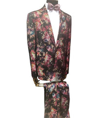 Men's Brown Floral Pattern Button Closure  Suit