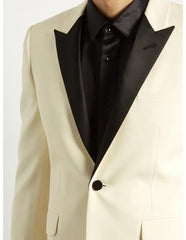 Men's Ivory  Peak Lapel Button Closure Blazer