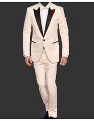 Men's Cream  Peak Lapel One Button Blazer