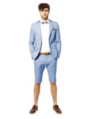 Mens Short Pants Suit Set Mens Tow Light Blue Button Suit For Men