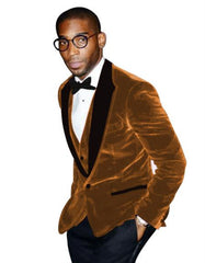 Tan Tuxedo - Khaki Tuxedo Mens Tan Tuxedo Peak Lapel Two Toned Velvet Fabric With Matching Bowtie