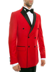 Red Suit Double Breasted Slim Fit Tuxedo Black Peak Lapel - Prom - Wedding