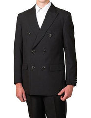 Men's Suit Double Breasted Black Peak Lapel