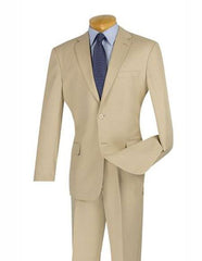 Men's Beige Poly Poplin Fabric Slim Fit Suit