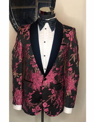 Men'S Pink Shawl Black Lapel Designer Casual Cheap Priced Fashion Blazer Dress Jacket