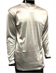 Silver Long Sleeve Shiny Stripe Material Mock Neck Shirts For Men's