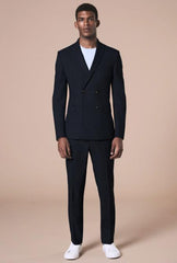 Mens Black Peak Lapel Four Button Suit