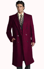 Men's Six Button Dark Burgundy Fully Lined Long Coat