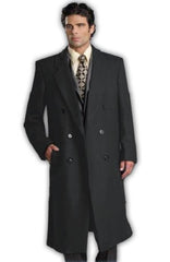 Men's Six Button Charcoal Grey Fully Lined Long Coat