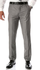 Men's Grey Slim Fit Flat-Front Men's Dress Pants - Cheap Priced Dress Slacks For Men On Sale