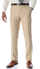 Men's Tan Slim Fit Flat-Front Dress Men's Tapered Men's Dress Pants - Cheap Priced Dress Slacks For Men On Sale