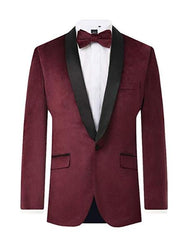 Men'S Burgundy Regular Fit Contrast Shawl Lapel Men'S Blazer