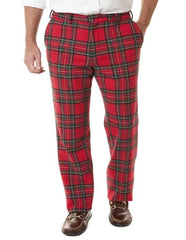 Men's Tartan ~ Plaid ~ Window Pane Pattern Red Pants Flat Front Cotton Fabric