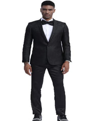 Slim Fit Tuxedo Dinner Jacket Paisley ~ Floral Pattern Fashion Blazer Perfect for Prom & Wedding & Stage Black