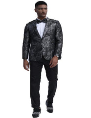 Black And Silver Floral Pattern Blazer Perfect For Wedding