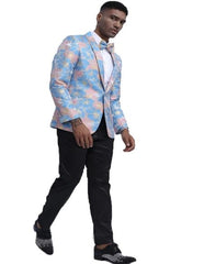 Blue & Pink Slim Fit Tuxedo Dinner Jacket For Men