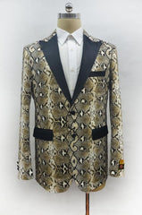 Men's Two Button Peak Lapel Snake Skin Prom Blazer