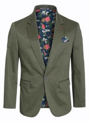 Men'S Cotton Stretch Slim Fit Blazer Olive