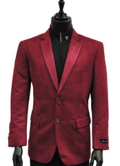 Men Cranberry Wine Micro Suede 2 Button Dress Casual Work Blazer