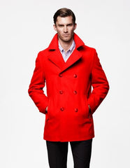 Men's Red Six Button  Double Breasted Cheap Priced Mens Wool Peacoat Jacket