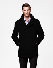 Men'S Black Six Button Double Breasted Cheap Priced Mens Wool Peacoat Jacket