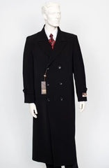 Men's  Black Double Breasted Full Length Coat Duster Maxi Coat