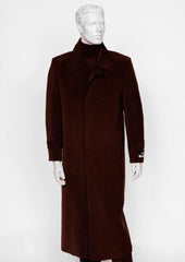 Men's Burgundy 4 Buttons  Full Length All Weather Coat Duster Maxi Coat