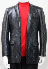 Men's Black Alligator Python Snakeskin Print Snake Sport Coat