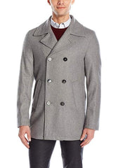 Men's Light Grey Wool Welt Slash Pockets Double Breasted Men's Peacoat