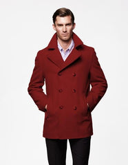 Men'S Designer Men'S Wool Men'S Peacoat Sale Wool Fabric Double Breasted Style Coat For Men Burgundy