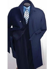 Navy Blue Men's Full Length Wool Overcoat Belted Wool Overcoat