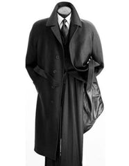 Men's Full Length Wool Overcoat Belted Charcoal Grey Belted Wool Overcoat