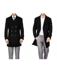 Men'S Double Breasted Black Men'S Carcoat - Car Coat Mid Length Three Quarter Length Coat