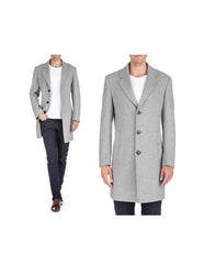 Men'S Light Grey Men'S Carcoat - Car Coat Mid Length Three Quarter Length Coat