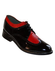 Stacy Baldwin Men's Wide Eee Width Wingtip Two Toned Dress All Leather 1920's Gangster Vintage Style Oxfords Black and Red