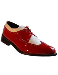 Stacy Baldwin Men's Wide Eee Width Wingtip Two Toned Dress All Leather 1920's Gangster Vintage Style Oxfords Red and White